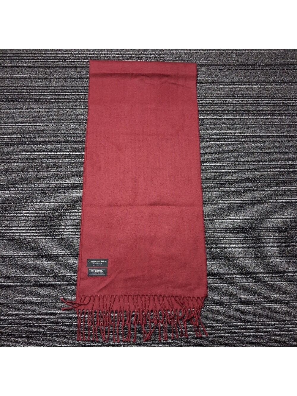 Vintage Christian Dior Monsieur 50% Cashmere 50% Lambswool Scarf Burgundy Japan